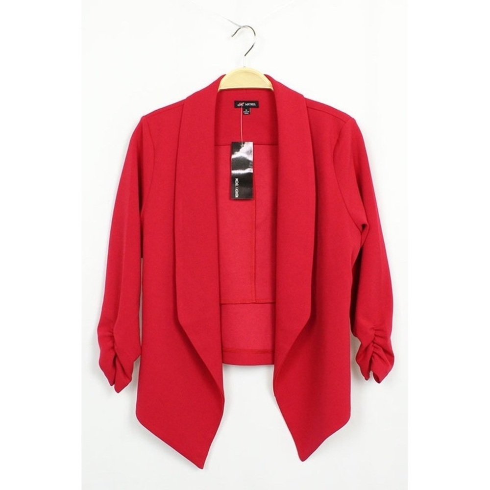 Red Curvy Lightweight Open Front Blazer - Picture 6 of 7